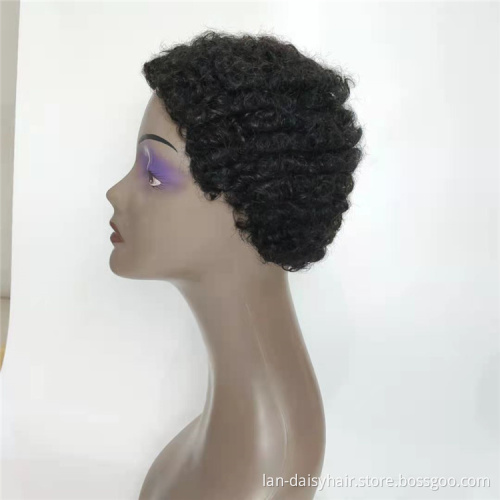 Fast Shipping 100% Brazilian Remy Human Hair Machine Made Wig for Black Women Jerry Curly  Short Wave